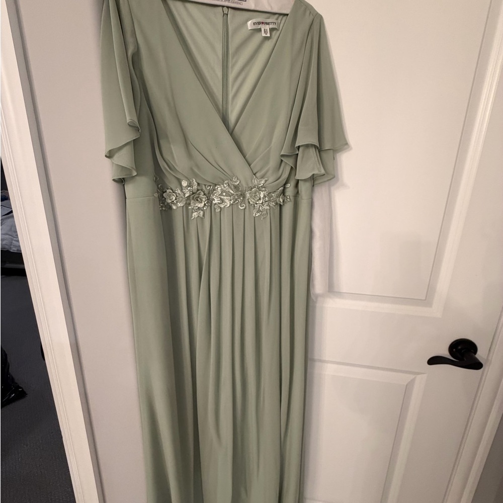 Ever Pretty Light Green Maxi Dress with Floral Embroidery